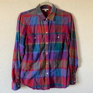 LL Bean Signature Womens Shirt Flannel Plaid Size 6 Long Sleeve Button Down Top